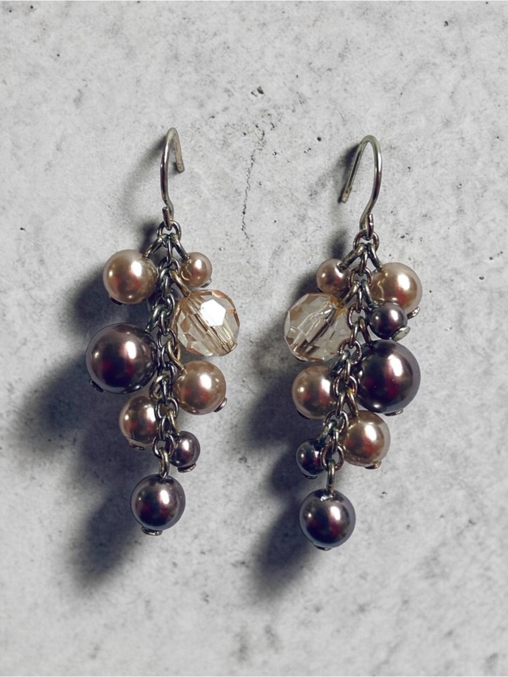 Elegant Metallic Rose Gold Beaded Cluster Earrings